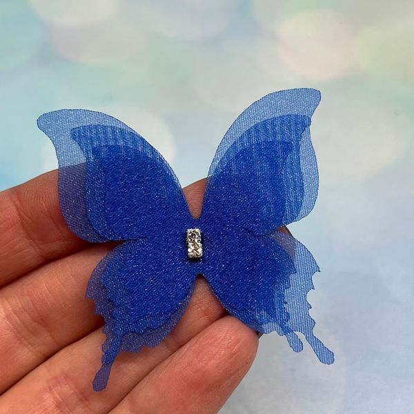 Метелик шифоновий (тришаровий), розмір 4,5 см * 4,8 см, колір синій, 1 шт 016520 фото