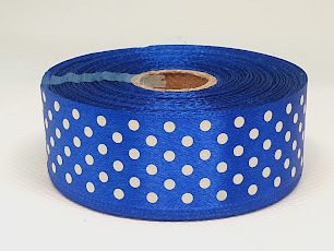 Атласная лента 2,5 см в горох, цвет синий, метр 012061 фото