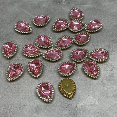Пришивний декор (стразовий) - Крапля, 18*14 мм, колір каменю-рожевий, шт 016540 фото
