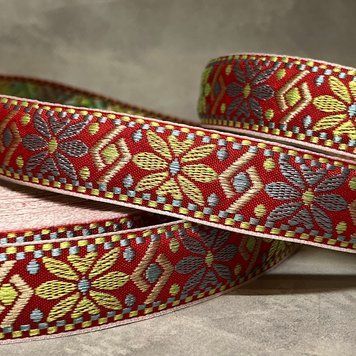 Лента жаккардовая с вышивкой, односторонняя, текстильная 2,5 см, арт 020680, отрезок 1 ярд (91 см) 020680 фото