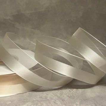 Лента органза с добавлением атласа, ширина 2,5 см, кремовый, 1 метр, арт 020581 020581 фото