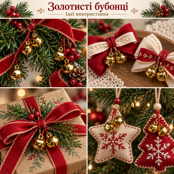 Металеві новорічні бубонці (декоративні), 12 мм, золото, арт 021125, упаковка &asymp;24 ш 021125 фото
