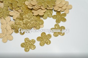 Аплікація (екошкіра) Квітка, 2 см, золото, упаковка 10 шт 03276 фото