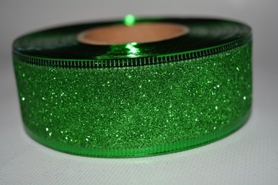Лента новогодняя, с глиттером, зеленый (проволочный кант), метр 01976 фото