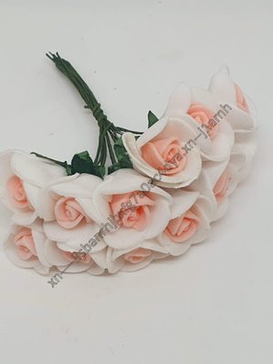 Розочка из фоамирана 1,5 см. цвет-белый+персик, (12 шт) 010841 фото