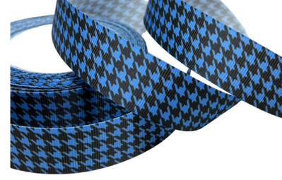 Репсовая лента Утиные лапки 2,5 см; цвет-голубой на черном, метр. 015073 фото