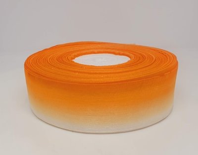 Органза (лента) 4 см, цвет оранжевый+белый, метр 010460 фото