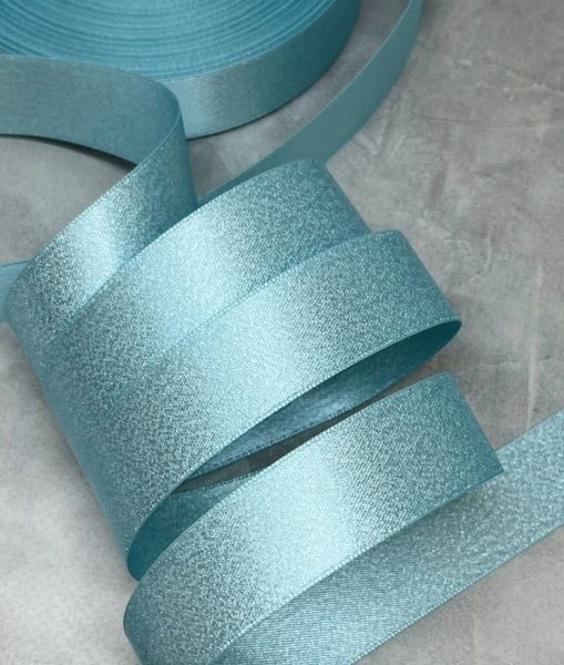 Сатинова стрічка (Vip) 2,2 см із срібною ниткою, колір- блакитний, метр 0479 фото