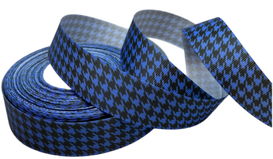 Репсова стрічка Качині лапки 2,5 см- колір-синій на чорном, метр 015075 фото