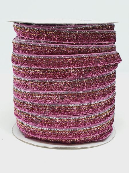 Бархатная (люрекс) лента 1 см, цвет розовый (омбре), 5 метров 010745 фото