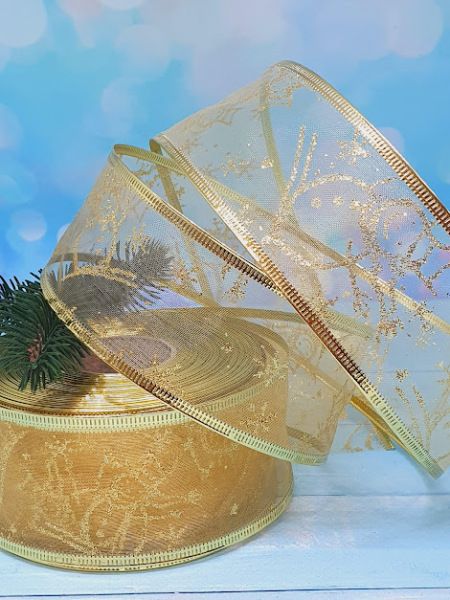Лента Новогодняя-органза, ширина 5 см, цвет-золото, метр 012795 фото