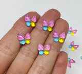 Пластиковий декор -Метелик, розмір 9*10 мм (рожевий-голубий-жовтий), шт 014763 фото
