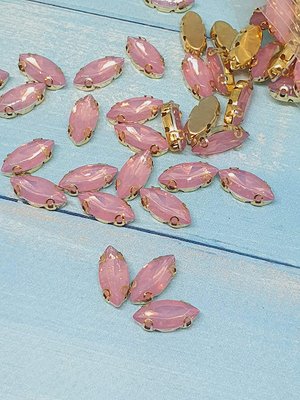 Камень пришивной, 7*15 мм, цвет розовый+ основа золото, шт. 012472 фото