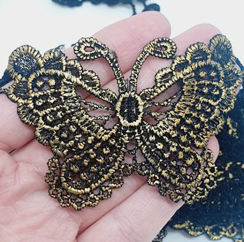 Декоративний (вишитий) мереживний Метелик, 5*7 см, колір-чорний з золотом, шт 010421 фото