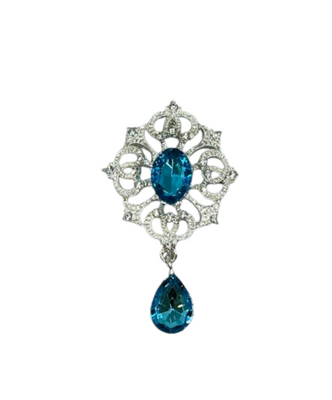 Стразовый декор "Завитки", размер 33*55 мм, основа серебро, цвет камня-голубой 015253 фото