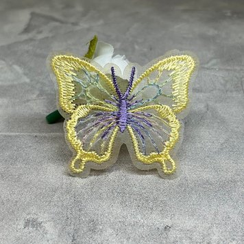 Бабочка вышитая-сетка, (патч бабочка), размер ~4,5 СМ, цвет желтый, поштучно 016711 фото