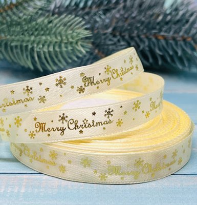 Атласна стрічка 1,2 см Merry Christmas, колір- молочний, метр 014279 фото