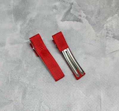 Металлическая заколка (зажим) с репсовой лентой, размер 5 см, цвет-красный, шт 07966 фото