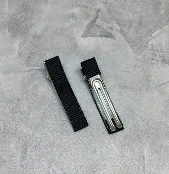Металлическая заколка (зажим) с репсовой лентой, размер 5 см, цвет-черный, шт 015143 фото