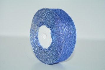 Парчевая лента с серебряной нитью, ширина 2,5 см, цвет-синий, метр 05574 фото