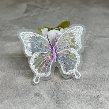 Бабочка вышитая-сетка, (патч бабочка), размер ~4,5 СМ, цвет белый, поштучно 016714 фото