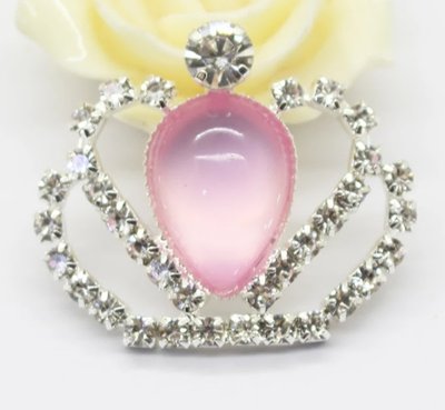 Стразовий декор "Корона", 29*35 мм, (уцінка), срібло+камінь\рожевий, шт 09834 фото