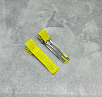 Металлическая заколка (зажим) с репсовой лентой, размер 5 см, цвет-желтый, шт. 07968 фото