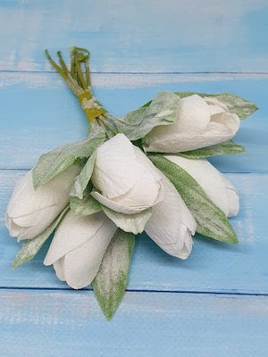 Тюльпан с напылением, размер бутона-4,5 см, общая длина 15 см, цвет-белый, букет-6 шт. 012904 фото