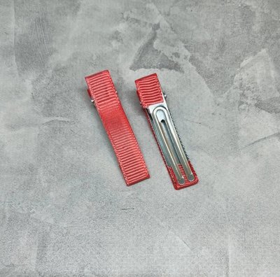 Металлическая заколка (зажим) с репсовой лентой, размер 5 см, цвет-коралл, шт 014319 фото