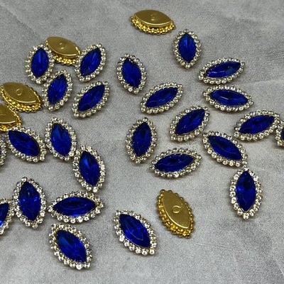 Пришивной декор (стразовый), 20*12 мм, цвет камня - синий, шт. 016356 фото