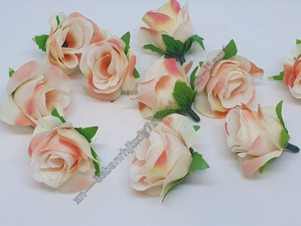 Бутон Троянди (тканина) 3,5 см, колір-айворі з рожевим, шт 010845 фото