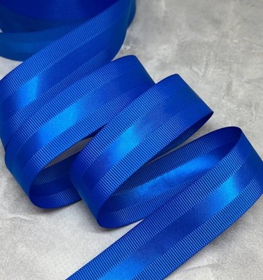 Репсовая лента с атласной полосой 2,5 см, цвет синий, метр 015192 фото