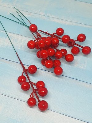 Веточка с ягодками, 5*11,5 см, цвет красный, шт. 012691 фото