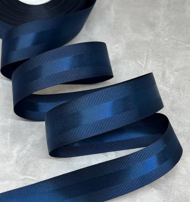 Репсовая лента с атласной полосой 2,5 см, цвет темно-синий, метр 015190 фото
