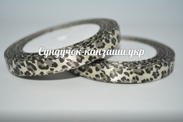 Атласна стрічка леопард 0,9 см (молочно-сірий), метр 02658 фото