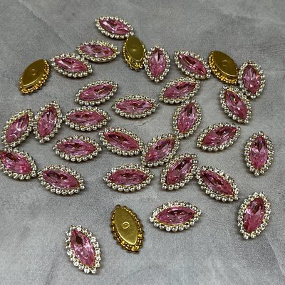 Пришивний декор (стразовий), 20*12 мм, колір каменю- рожевий, шт  016359 фото