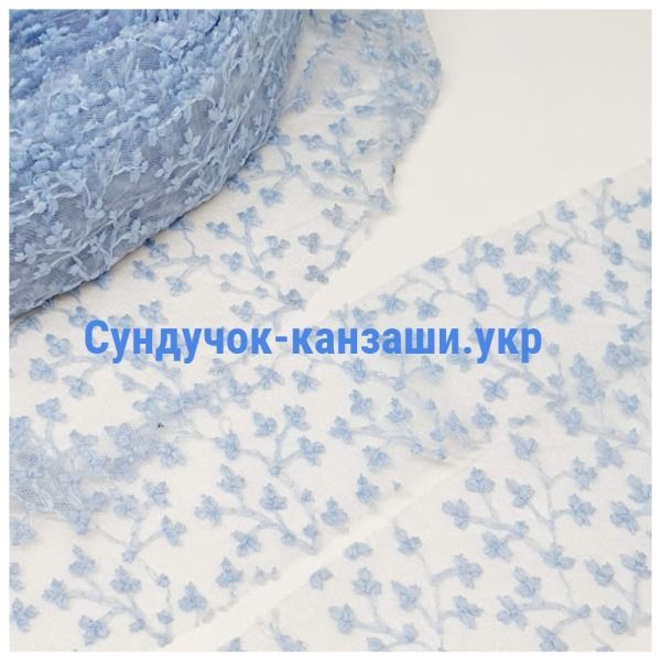 Фатин з вишивкою 6 см, колір-блакитний, відрізок 1 м 012800 фото