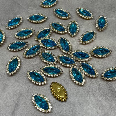 Пришивной декор (стразовый), 20*12 мм, цвет камня - голубой, шт. 016360 фото