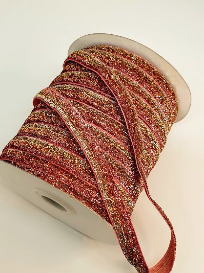 Бархатная (люрекс) лента, цвет-розовый микс, метр 06129 фото