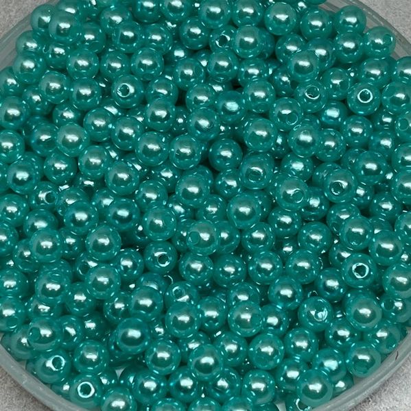 Намистини (пластикові, круглі) Ø6 мм, колір-бірюзовий, упаковка ≈20 грам (приблизно 196-210 ш) 016498 фото