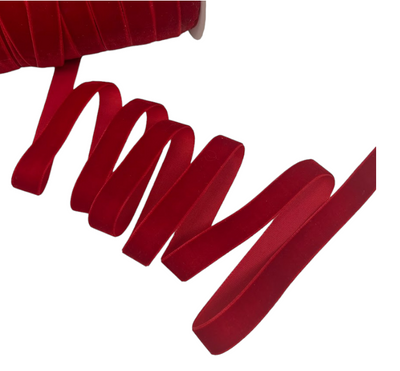 Оксамитова (велюрова) стрічка 1,5 см, колір червоний, метр 016072 фото