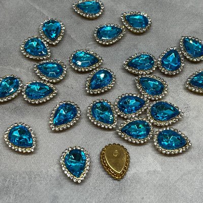 Пришивной декор (стразовый) - Капля, 18*14 мм, цвет камня-голубой, шт. 016542 фото