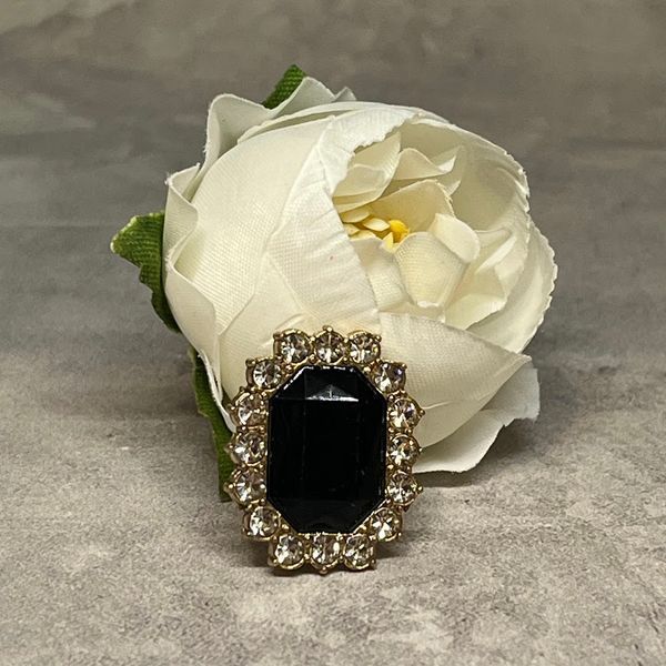 Серединка для бантиків зі стразами, чорний (оправа золото) 2,1&times;1,7 см, 1 шт 020723 фото