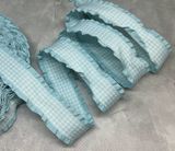 Стрічка текстильна 2,5 см з рюшей- Качині лапки-голубий, метр 014731 фото