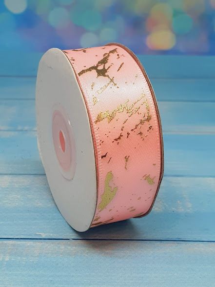 Атласна стрічка 2,5 см (фольга), колір рожевий, метр 013075 фото