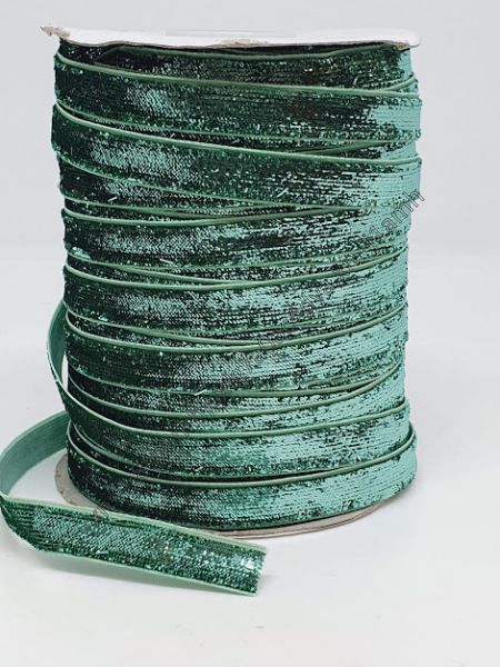 Бархатная (люрекс-металлик) лента 1 см, цвет-зеленый, метр 010751 фото