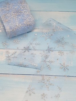 Фатин "Снежинка", ширина 6 см, синий + серебро, метр 012564 фото