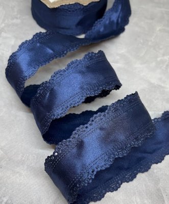 Сатиновая лента 3.8 см с перфорацией, цвет темно-синий, метр 015032 фото
