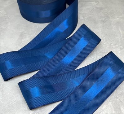 Репсовая лента с атласной полосой 4 см, цвет-синий, метр 015047 фото