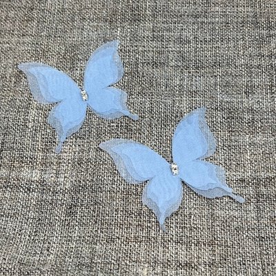 Метелик шифоновий (тришаровий), розмір 4,5 см * 4,8 см, колір блакитний, 1 шт 016521 фото